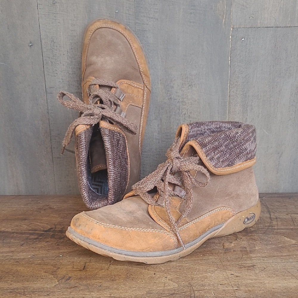 Chaco Barbary Waterproof Short Lace Up Boot Women's sz 8 Java Brown Leather